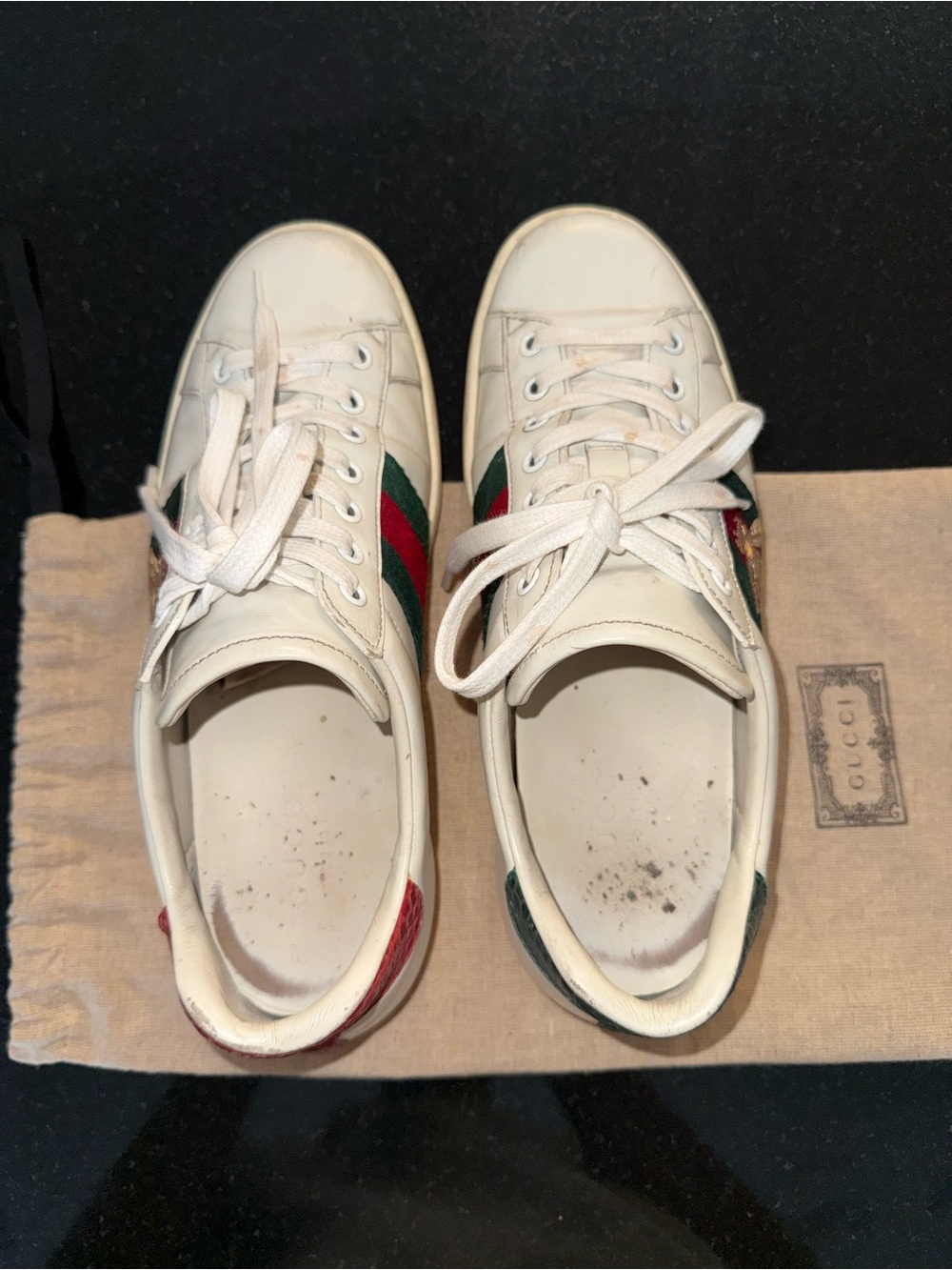 Gucci White Leather Sneakers with Red & Green and Gold Bee - Picture 7 of 8